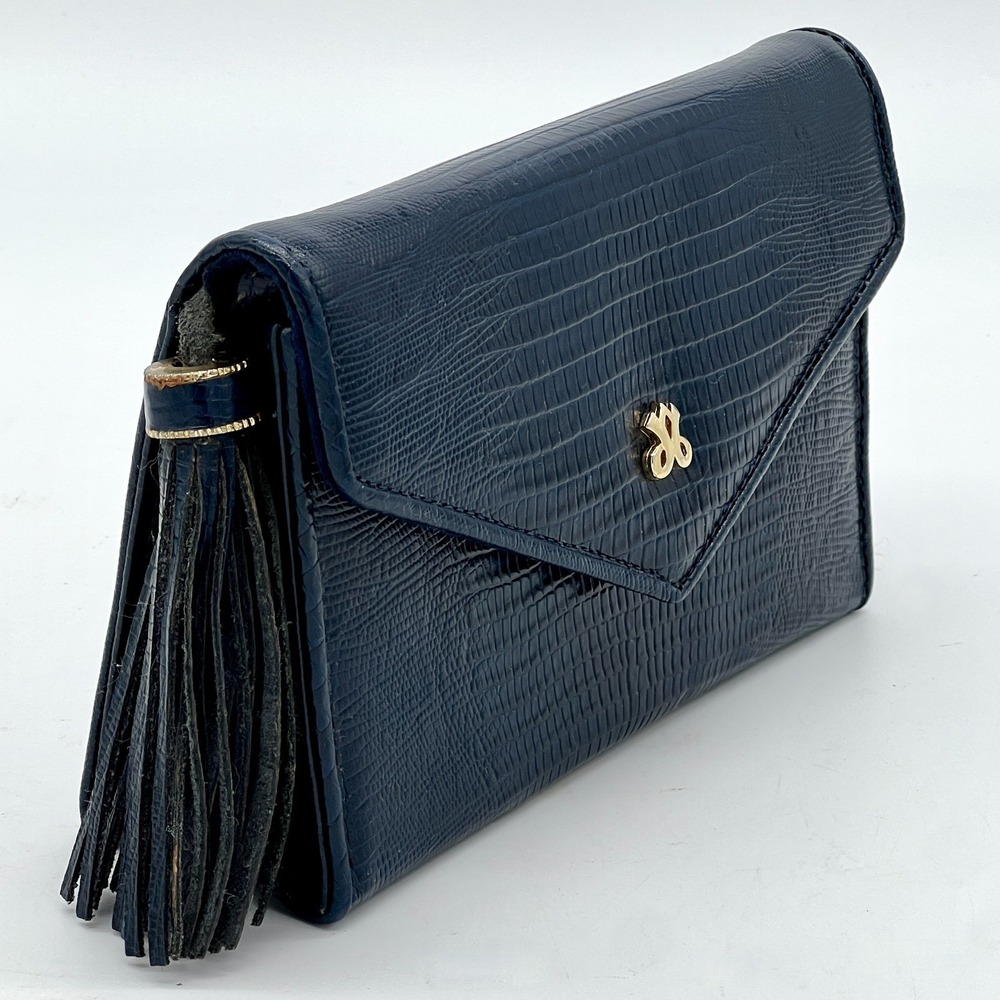 Vntg Jay Herbert New York Mini Crocodile Embossed Navy Leather Crossbody Clutch - Picture 4 of 11